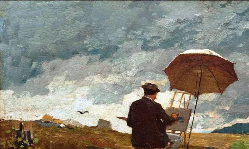 Painting en plein air. Pictured is “Artists Sketching in the White Mountains” by Winslow Homer (1868).